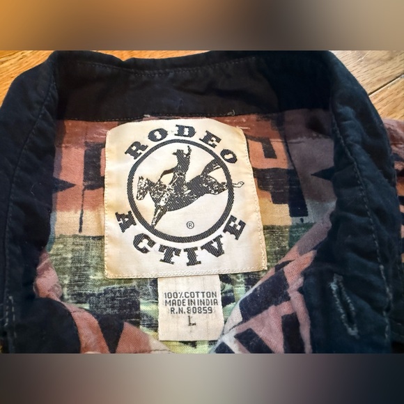 Rodeo Active Shirt Men’s Size L Aztec Retro Rodeo Ranch Western Vintage Cotton - Picture 5 of 12